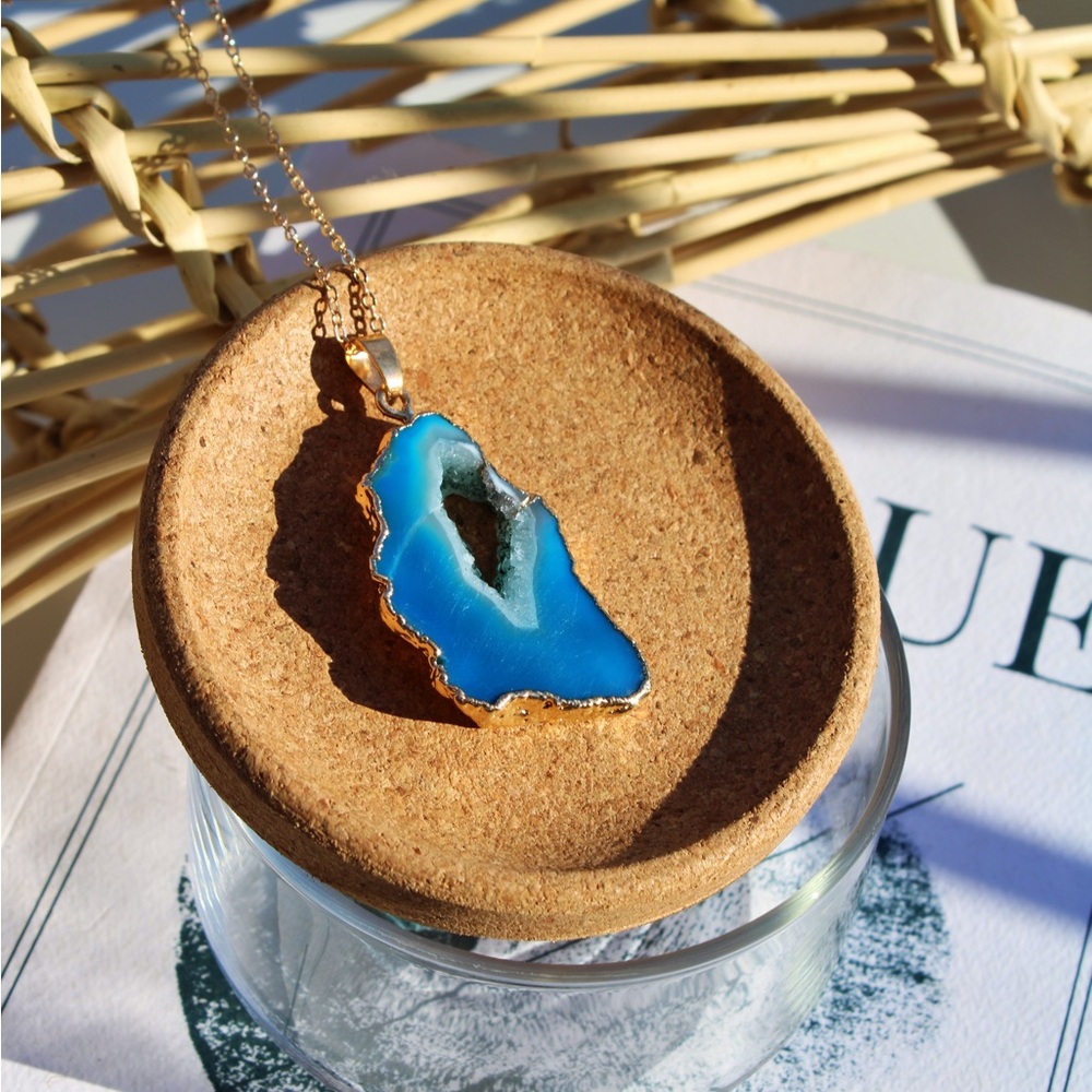 Blue Agate Geode Slice Necklace